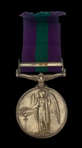 Far East Prisoner of War General Service Medal 1918-62, GVIR 1st type bust, 1 Clasp: Palestine aw...