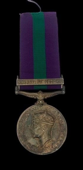 General Service Medal 1918-1962, GVIR 1st type bust, 1 Clasp: Palestine 1945-48 awarded to Serjea...